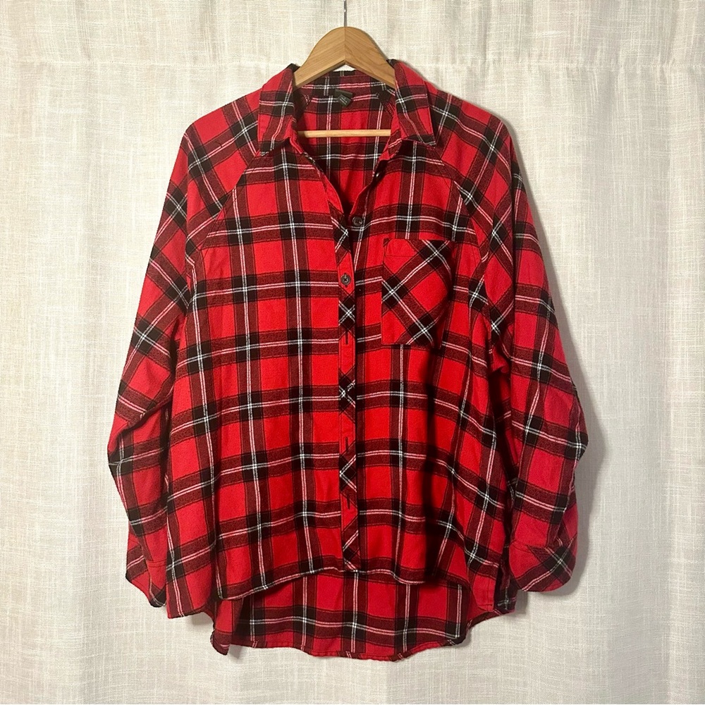 90s Vintage Classic Red Plaid Flannel Shirt Oversize Cozy Fall Grunge Western XS